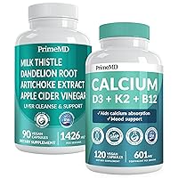 Calcium D3 K2 B12 (1pk) and Liver Support (1pk) Supplement Bundle - Potent Vitamins for Bone, Heart, Liver Function, & Immune Support - Non-GMO, Vegan, Gluten-Free