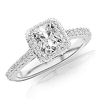 Houston Diamond District GIA Certified 0.94 Carat Cushion Cut/Shape 14K White Gold Vintage Halo with Milgrain Engagement Ring 4 Prong with a 0.59 Carat, H Color, VS1 Clarity Center Stone