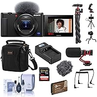 Sony ZV-1 Compact 20.1MP 4K HD Digital Camera Vlogging Bundle with Mic, Flexible Tripod, 64GB SD Card, Bag, Extra Battery and Accessories