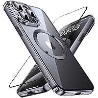 JUESHITUO Magnetic Glossy Titanium for iPhone 15 Pro Max Case with Full Camera Protection [Perfect Match for MagSafe] [No.1 Strong N56 Magnets] for Magsafe Slim Women Girls Men Phone Case (6.7