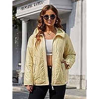 Winter Coat Plus Strap Detail Slant Pockets Raglan Sleeve Hooded Quilted Coat (Color : Yellow, Size : 4X-Large)