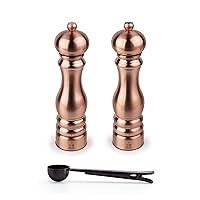 Peugeot Paris Chef u'Select Stainless Steel 22cm 9 inch Salt & Pepper Mills Gift Set, Copper - With Stainless Steel Spice Scoop/Bag Clip