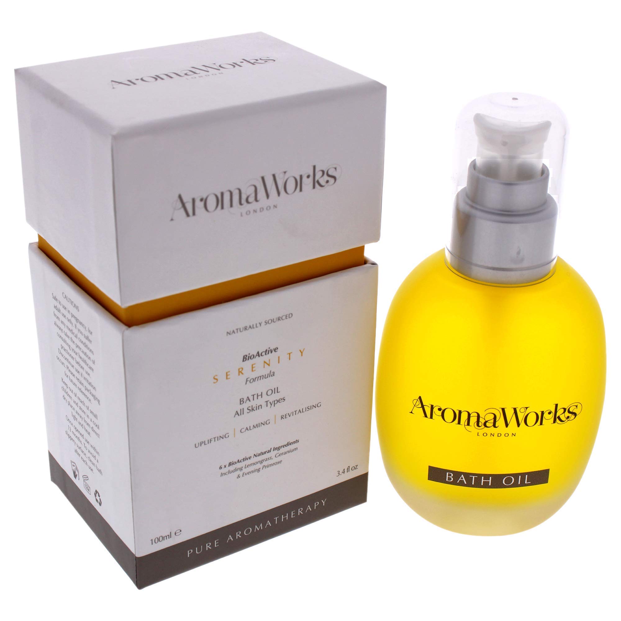 Aromaworks Serenity Bath Oil - 100% Pure Essential Oils - Soothes Away Stress - Uplifts And Energizes Mind - Leaves Skin Nourished - Naturally Scented - Vegan - Suitable For All Skin Types - 3.4 Oz