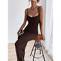 Dresses for Women Women's Dress Solid Tie Backless Ruched Dress Dresses (Color : Coffee Brown, Size : Medium)