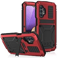 Case for Samsung Galaxy A32 5G / A32 4G with Screen Protector Outdoor Sports Military Heavy Duty Shockproof Sturdy Aluminum Metal Hard Case with Kickstand Full Body Rugged Cover,