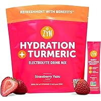 ZYN Electrolytes Powder Hydration Packets with Vitamins, Zinc & Turmeric Curcumin for Gut Health, Immune Support, Low Sugar Electrolyte Drink Mix Packets with Piperine, Strawberry Yuzu, 16 Pack