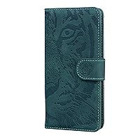 ONNAT-Embossed PU Leather Case for iPhone 15Pro Max/15 Pro/15 Plus/15 with Card Holder Slot Tiger Pattern Flip Wallet Protective Phone Cover (15 Pro Max,Green)