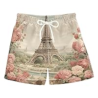ALAZA Vintage Eiffel Tower Paris Flower Boys' Board Shorts