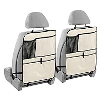 Beige White Kick Mats Back Seat Protector Waterproof Car Back Seat Cover for Kids Backseat Organizer with Pocket Protect from Dirt Mud Scratches, 2 Pack, Car Accessories