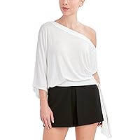 BCBGMAXAZRIA Women's Relaxed Off The Shoulder Short Sleeve Side Tie Top