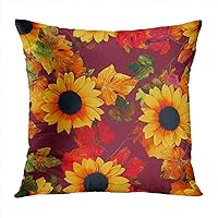 Flowers Throw Pillow Cover 16 X 16 Inches Floral Garden Sunflowers Natural Plant Vintage Botanical Cushion Pillowcase for Living Room Bedroom Dorm Hidden Zipper