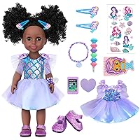 14.5 Inch Black Dolls Realistic Baby Doll Clothes and Accessories,Silicone African Baby Doll with Doll Princess Deep Sea Theme Dress Best Gift for Girls Kids