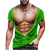 Funny 3D Muscle Print Tops for Men Short Sleeve Cool 3D Rude Abdominal Muscle Graphic T-Shirt Summer Tee Shirts