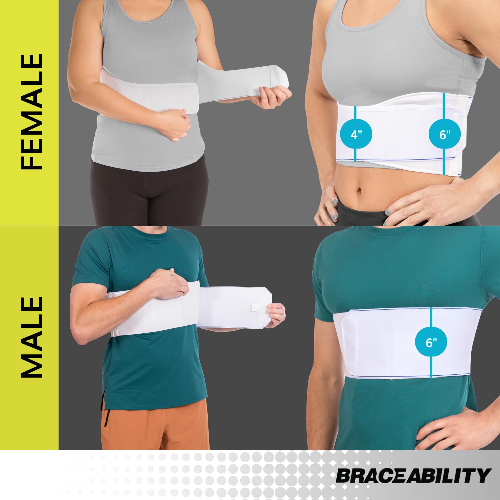 BraceAbility Rib Injury Binder Belt - Female Universal Broken Rib Brace for Cracked Ribs, Rib Cage Protector Wrap for Sore or Bruised Support, Sternum Injury for Women (Fits 36”-58”)