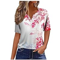 Women's T-Shirts Dressy Button Down Tunic Y2K Tops Henley Blouses Dressy Fashion Print Clothes