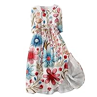 Women’s Dresses 2024 Summer Loose Maxi Dress Wrap V Neck 3/4 Sleeve Floral Print Slit Long Dresses