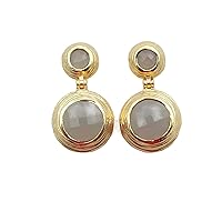 Double Stone Gray Chalcedony Stud Earrings Gold Plated Fashion Gemstone Drop & Dangle Earrings Jewelry