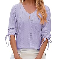 Womens Blouses Dressy Casual V Neck Tops 2024 Summer Half Sleeve Solid Color Tunic Tshirts Ladies Fashion Spring Tshirt