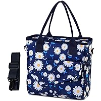 VASCHY Lunch Bag for Women, Ladies Fashion Insulated Lunch Box Tote Bag for Work Office w Shoulder Strap Blue Daisy
