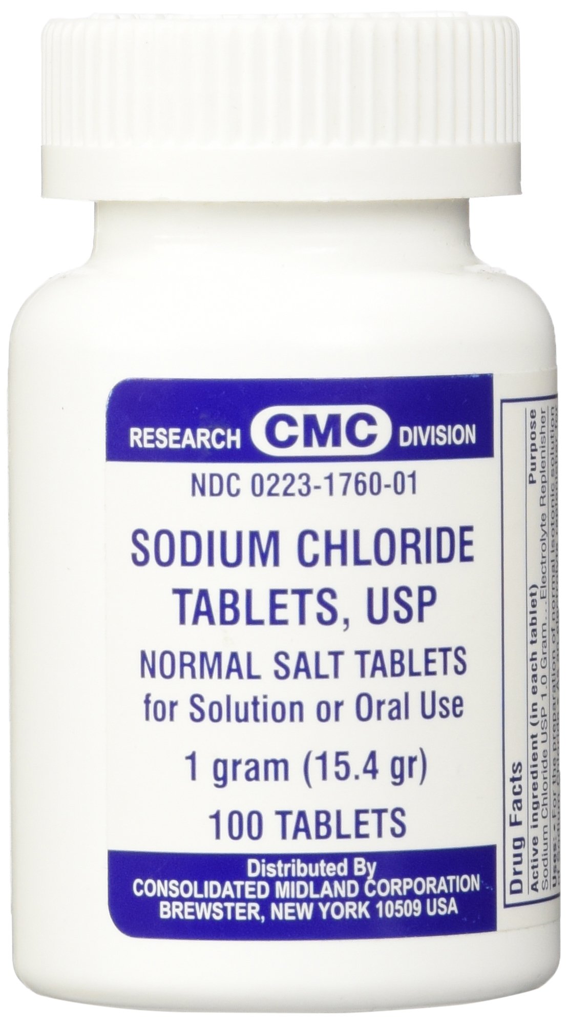 CONSOLIDATED MIDLAND CORP. Sodium Chloride Tablets 1 Gm, USP Normal Salt Tablets - 100 Tablets
