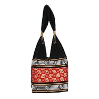 NOVICA Black Cotton Blend Shoulder Bag, Thai Siam in Crimson'
