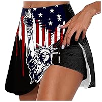 Independence Day Tennis Baseball Mom Sports USA Flag 4Th of July USA Skirts for Women Short Mini Skort Dress Modest