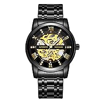 Stylish Double-Sided Hollow Watches with Shiny Crystal, Waterproof, Automatic Mechanical Wristwatch, Transparent Bottom Case, Casual Watch, Stainless Steel Strap for Men Unisex Gift