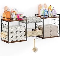 2 Pack Laundry Room Shelves for Wall Mounted with Metal Baskets, Laundry Shelves Over Washer and Dryer Shelf, 3 Tier Organization and Storage Shelves for Laundry Bathroom Kitchen, 8 Hooks