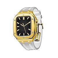 Full Coverage Protective case for Apple Watch Band 45mm 44mm Men Women Metal Protective Cover Case with Silicone Strap Shockproof Bumper (Color : Gold White, Size : 45MM for 7)
