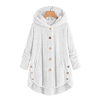 Andongnywell Women's Button Double-Faced Velvet Coats with Pockets Fleece Open Front Cardigan Jacket Coat Outerwear (White,3X-Large)