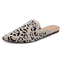 Knit Mules for Women Comfortable-Pointed-Toe-Flats Slip-on Breathable Mesh & Elastic Fabric Fashion Slides (Choose +0.5 Size)