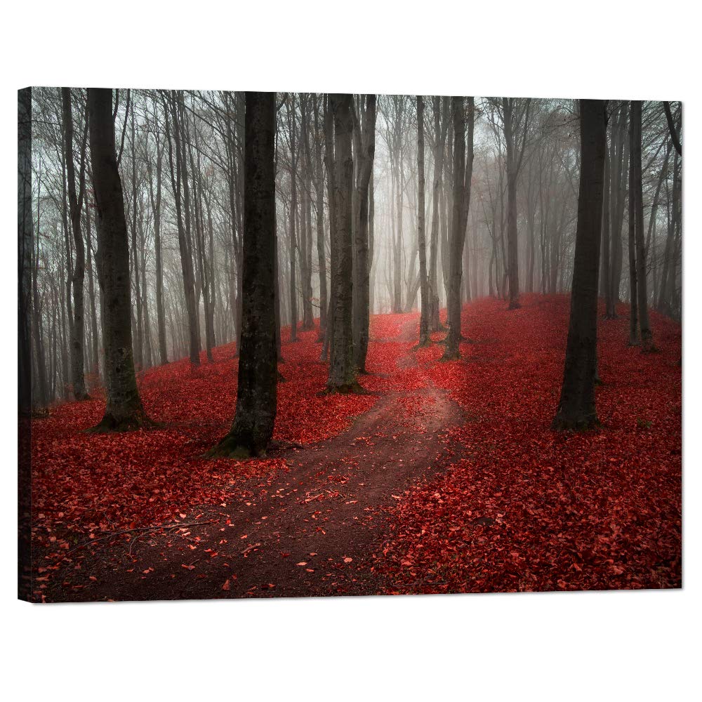 Yatsen Bridge Modern Large Tree Painting, Black White Red Forest Landscape Canvas Wall Art Posters and Prints Pictures for Living Room Stretched Re...