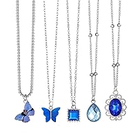 Necklace for Women, Butterfly Love Water Drop Pendant Necklace 5 Pieces, Trendy Jewelry Accessories Gift for Valentine's Day Birthday Wedding