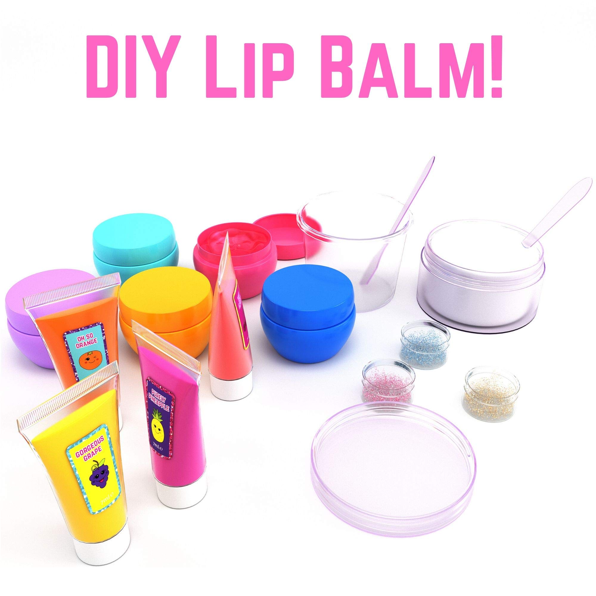 GirlZone Lip Balm Making Kit, 25-Piece Makeup and Lip Gloss Set with Glitters, Stickers & More, Fabulous Girls Toys Age 8 & Great Gift Idea for Kids