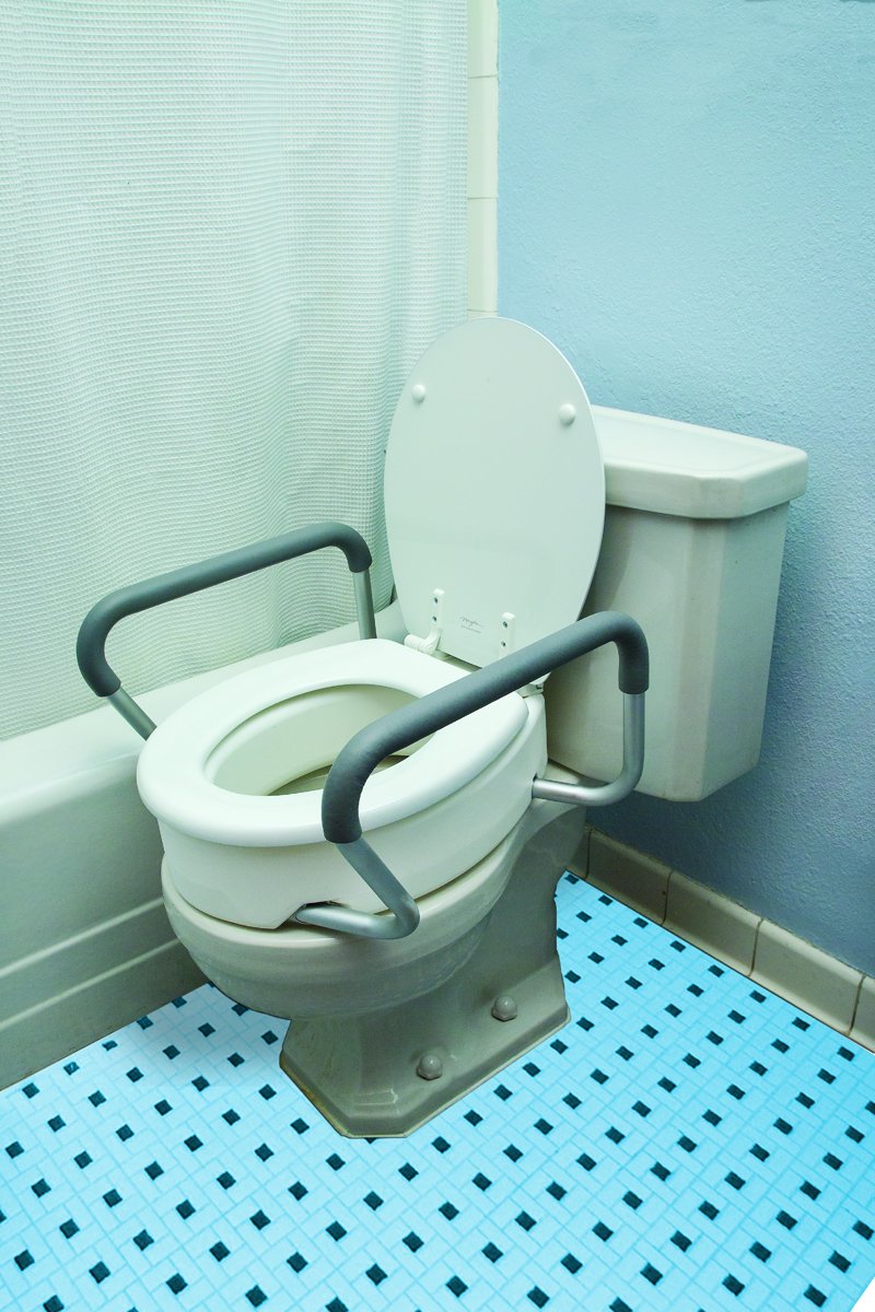 Essential Medical Supply Raised Elevated Toilet Seat Riser for an Elongated Toilet with Padded Aluminum Arms for Support and Compatible with Toilet Seat, Elongated, 19 x 14 x 3.5