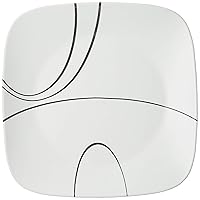Corelle Vitrelle 6-Piece Dinner Plates Set, Triple Layer Glass and Chip Resistant, Lightweight Square 10-1/2-Inch Plates, Simple Lines
