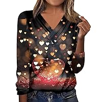 Womens Blouses, Womens V Neck Long Sleeve Blouses Loose Fit Button Prints Casual Tees Clothes