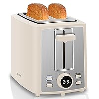 SEEDEEM Toaster 2 Slice, Bread Toaster with LCD Display, 7 Shade Settings, 1.４'' Extra Wide Slots Toaster with Cancel, Bagel, Defrost, Reheat Functions, Removable Crumb Tray, 900W, Cream White