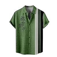 Men's Patchwork Printed Short Sleeve Bowling Shirts Collared Button Down Lightweight t-Shirts Summer Outdoor Tops