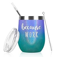 Qtencas Boss Day Gifts for Women, Because Work Stainless Steel Wine Tumbler, Boss Gifts Christmas Birthday Gifts for Boss Lady Gag Female Manager Leader, Office Gift for Coworker Staff(12oz, Gradient)