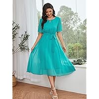 Fall Clothes for Women 2022 Peekaboo Self Tie Chiffon -line Dress (Color : Blue, Size : X-Small)
