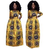Women Dress African Full Length Long Sleeve Maxi Dress with Side Pocket