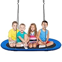 ARLIME 60” Flying Saucer Tree Swing, Oval Outdoor Flying Swing with Hanging Straps, Hooks, 700lbs Weight Capacity, Waterproof Platform Swing for Playground, Backyard, Playroom (Blue)