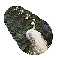 Drink Coasters with Holder Leather Coasters Set of 4 White Peacock Round Coaster for Drinks Tabletop Protection Cup Mat Pad for Home and Kitchen Coaster Set for Home Decor 4 Inch