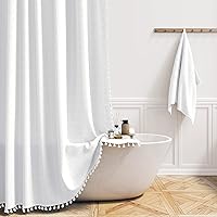 Boho Long Shower Curtain, 72x78 Inch Long Linen Ultra Thick Fabric Shower Curtain Set with Plastic Hooks, Tall Modern Farmhouse Country Neutral Textured Cloth Shower Curtains for Bathroom, White