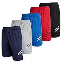 Real Essentials Boys' 5-Pack Mesh Active Athletic Performance Basketball Shorts with Pockets