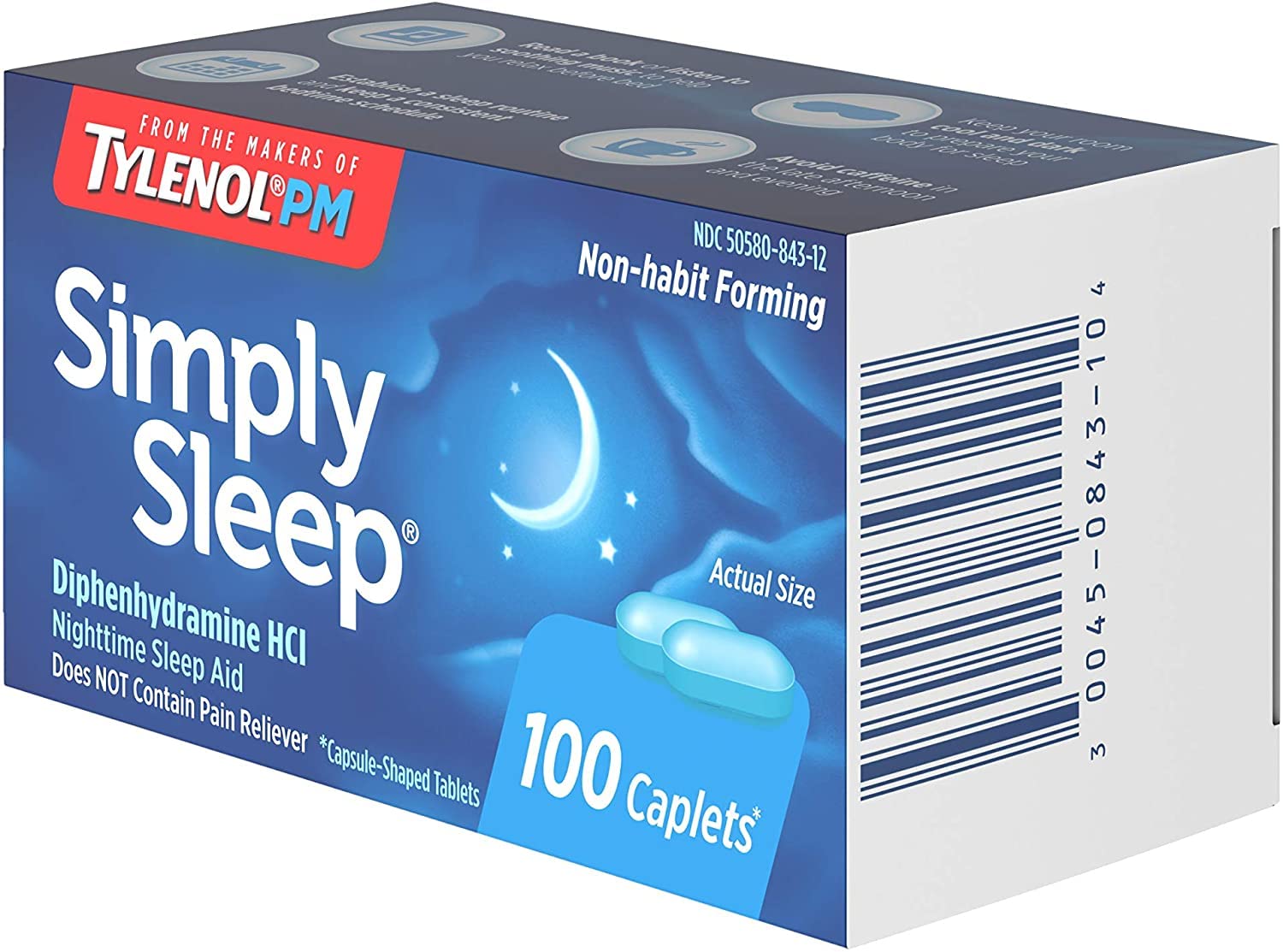 Tylenol Simply Sleep Nighttime Sleep Aid (25 mg), 100-Count Caplets (Pack of 2)