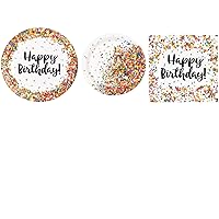 Confetti Sprinkles Happy Birthday Party Bundle for 8 Guests | Includes 8 Dinner, 8 Dessert Plates and 16 Napkins