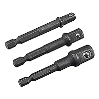 uxcell Impact Grade Socket Adapter Set 75mm Expansion Bit 6mm Hex Shank 6mm, 9.5mm and 13mm Drive for Converting Power Drill to Fast Nut Driver
