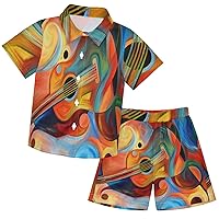 visesunny Toddler Boys 2 Piece Outfit Button Down Shirt and Short Sets Abstract Music and Rhythm Boy Summer Outfits
